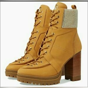 Baddie Michael Kors 10 Rhinestone Hiker Platform Lugsole Leather Ankle Boots New